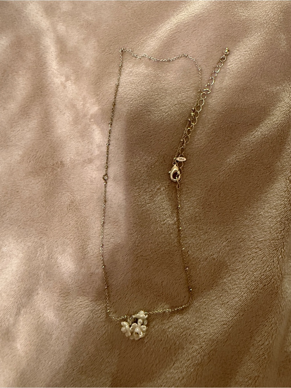 Delicate Gold Necklace with White Pearl Flower Pendant - Women Jewelry